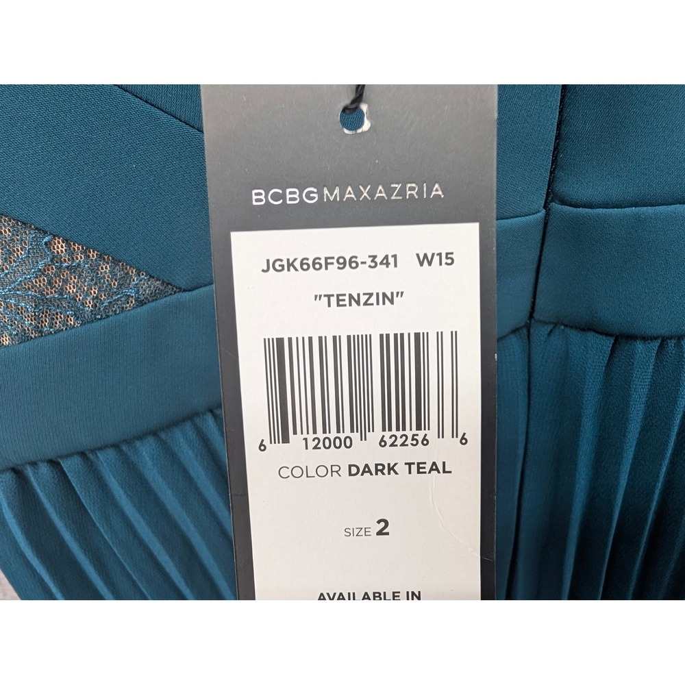 BCBGMAXAZRIA Tenzin Lace Pleated Cocktail Mini Dress Dark Teal Size 2 Party NWT - Picture 10 of 12